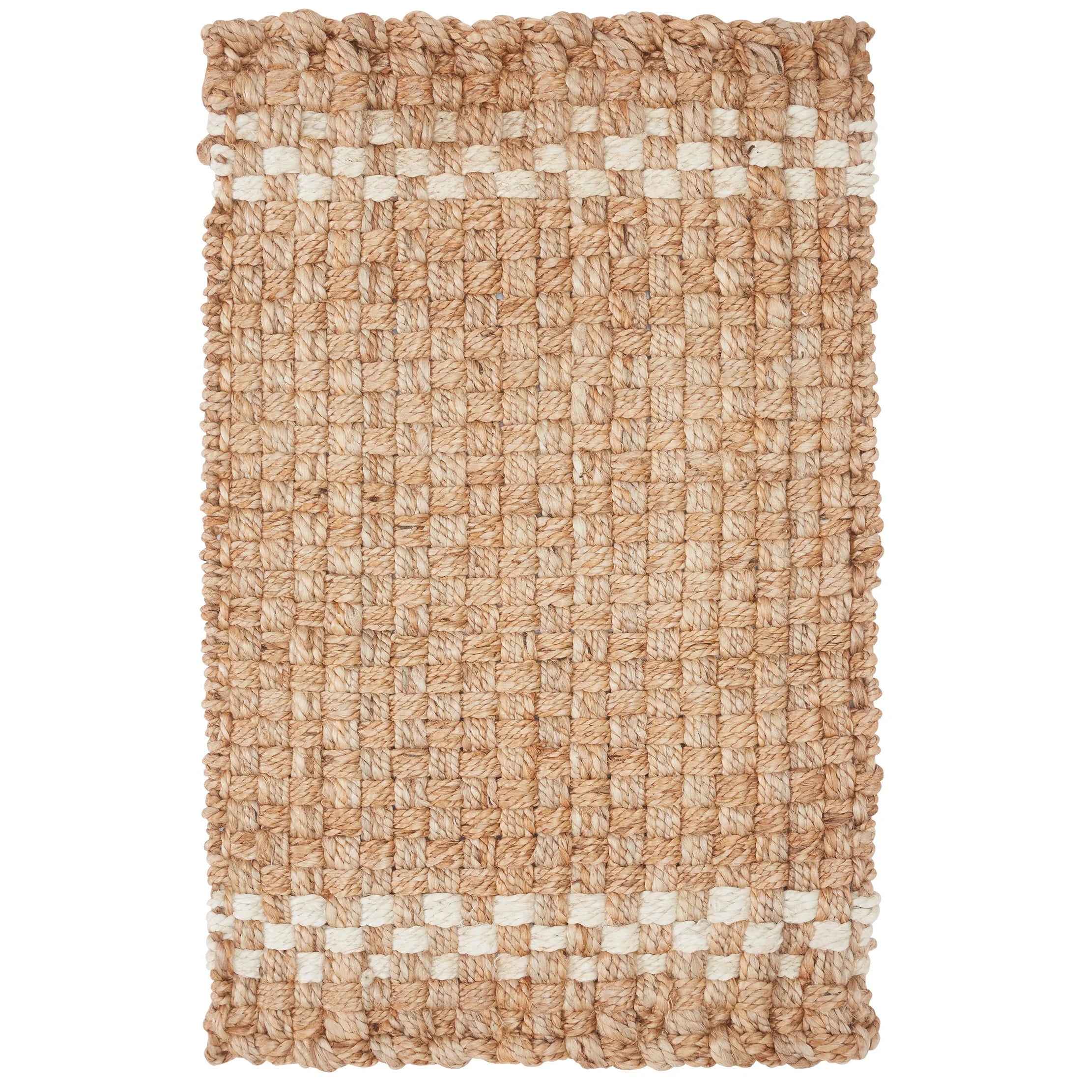 Beautiful Outdoor Handwoven Jute Doormat by Drew Barrymore, 18" X 30", White/Natural