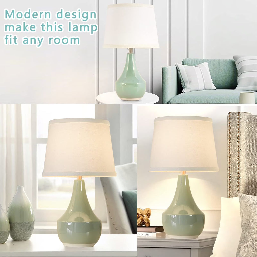 Table Lamp Set of 2, 18.6In Tall Ceramic Table Lamp Classic beside Lamps Nightstand Lamp Modern Table Lamp for Living Room, Bedroom & Office Rocker Swtich Sage Green-Led Bulbs Included