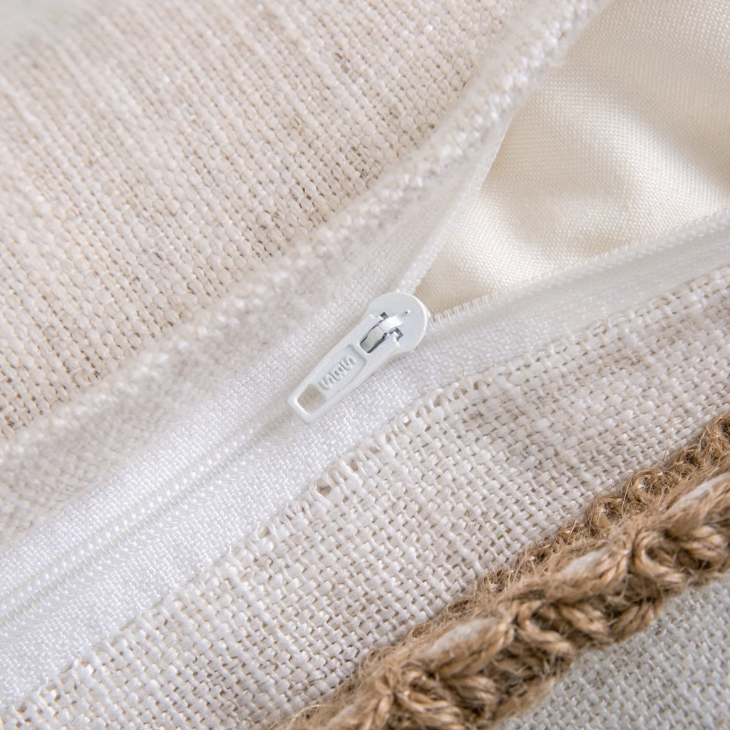 Linen Trimmed Farmhouse Series Decorative Throw Pillow, 12" X 20", off White, 1 Pack