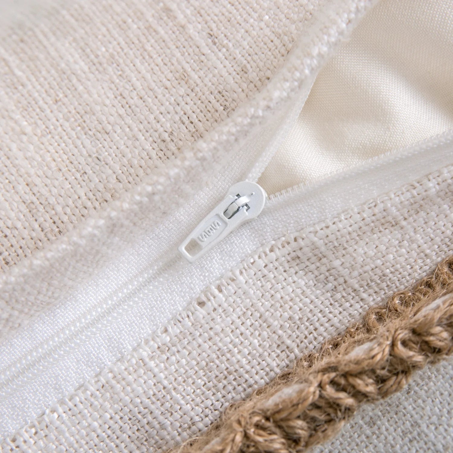 Linen Trimmed Farmhouse Series Decorative Throw Pillow, 12" X 20", off White, 1 Pack