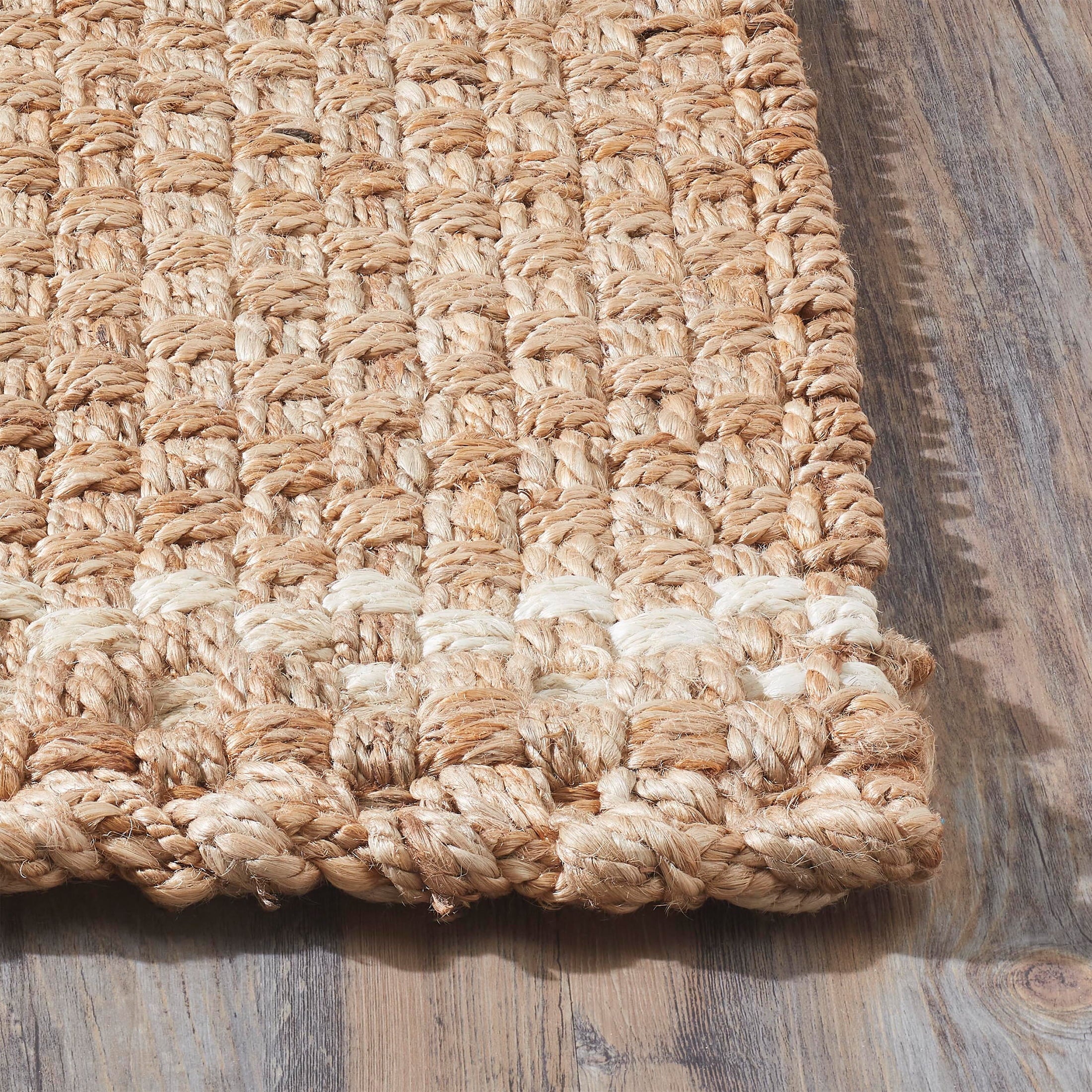 Beautiful Outdoor Handwoven Jute Doormat by Drew Barrymore, 18" X 30", White/Natural