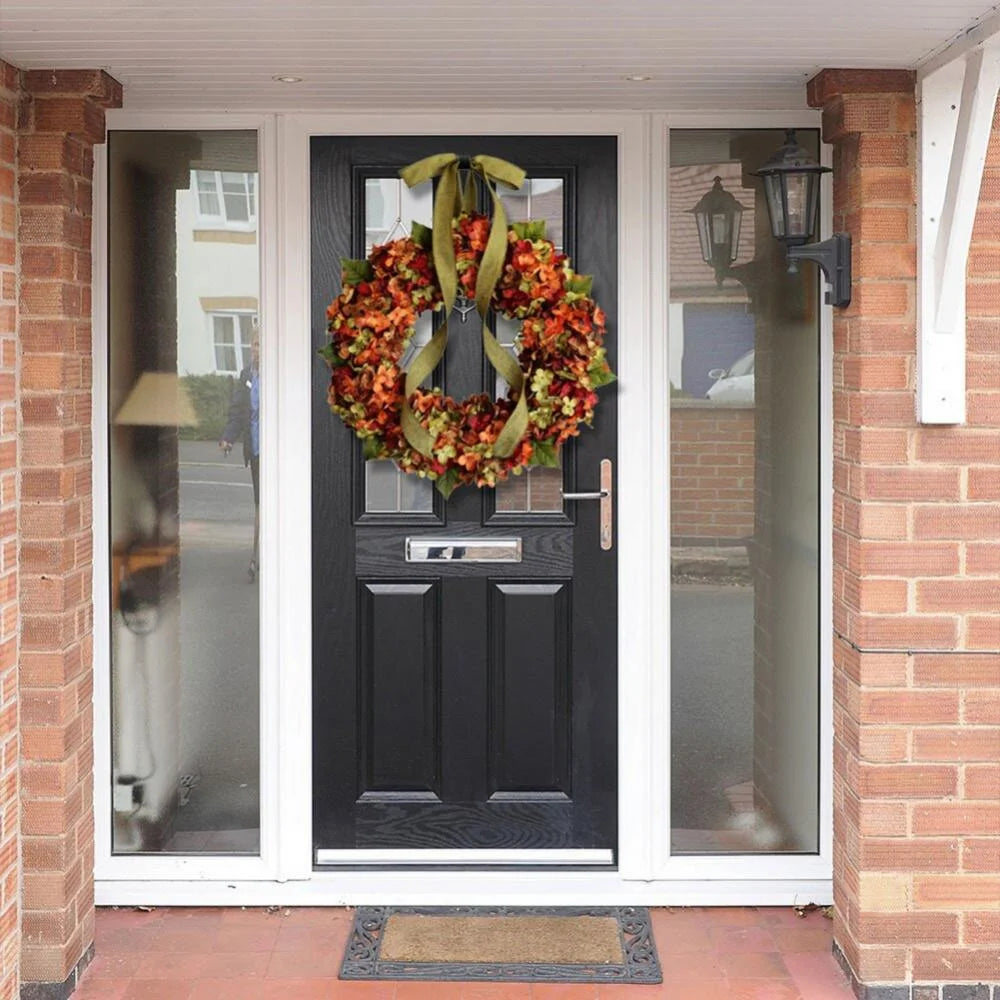 Fall Wreaths for Front Door, 11.8Inch Autumn Wreath with Bow Fall Outdoor Wreath for Harvest Thanksgiving Halloween Decorations Home Decor