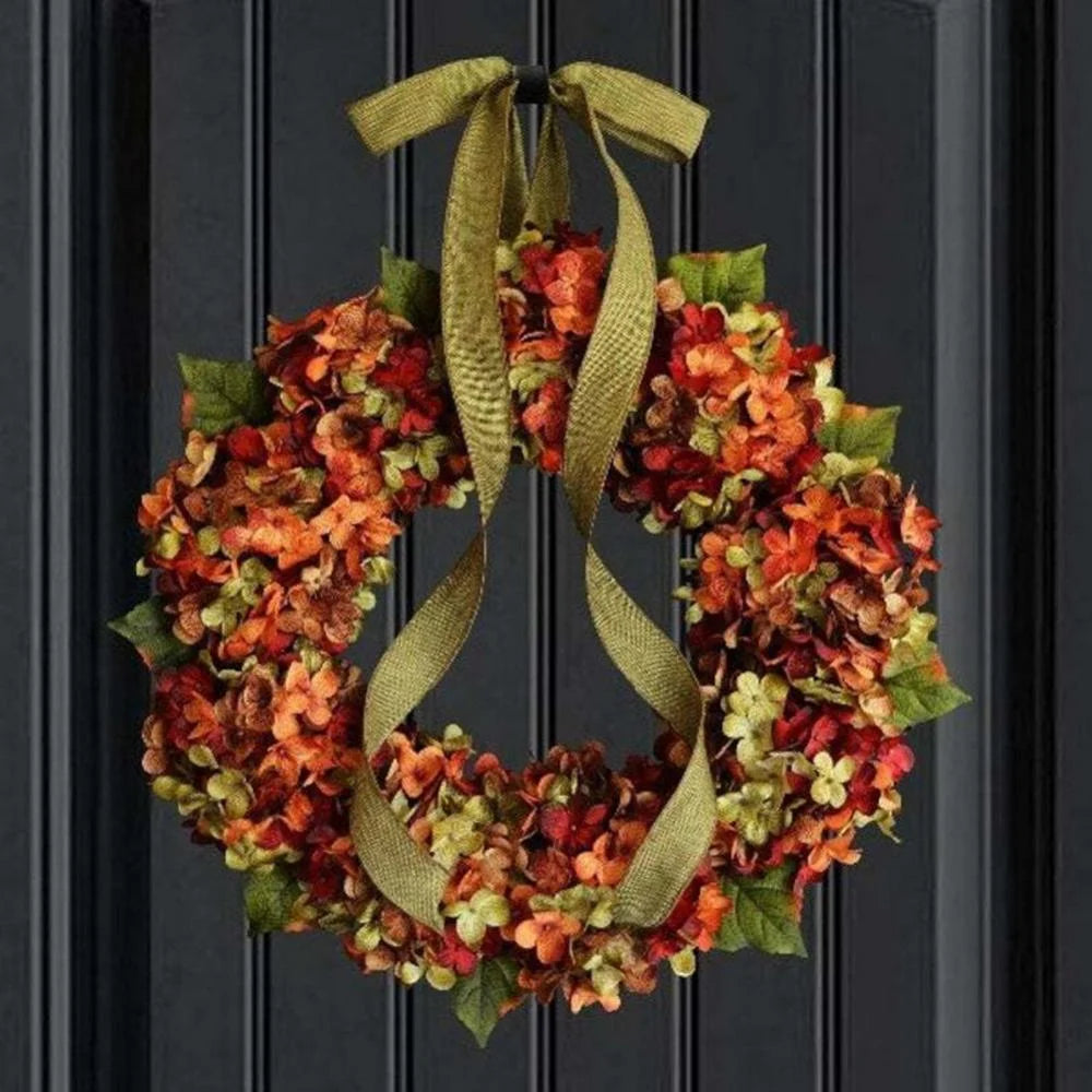 Fall Wreaths for Front Door, 11.8Inch Autumn Wreath with Bow Fall Outdoor Wreath for Harvest Thanksgiving Halloween Decorations Home Decor