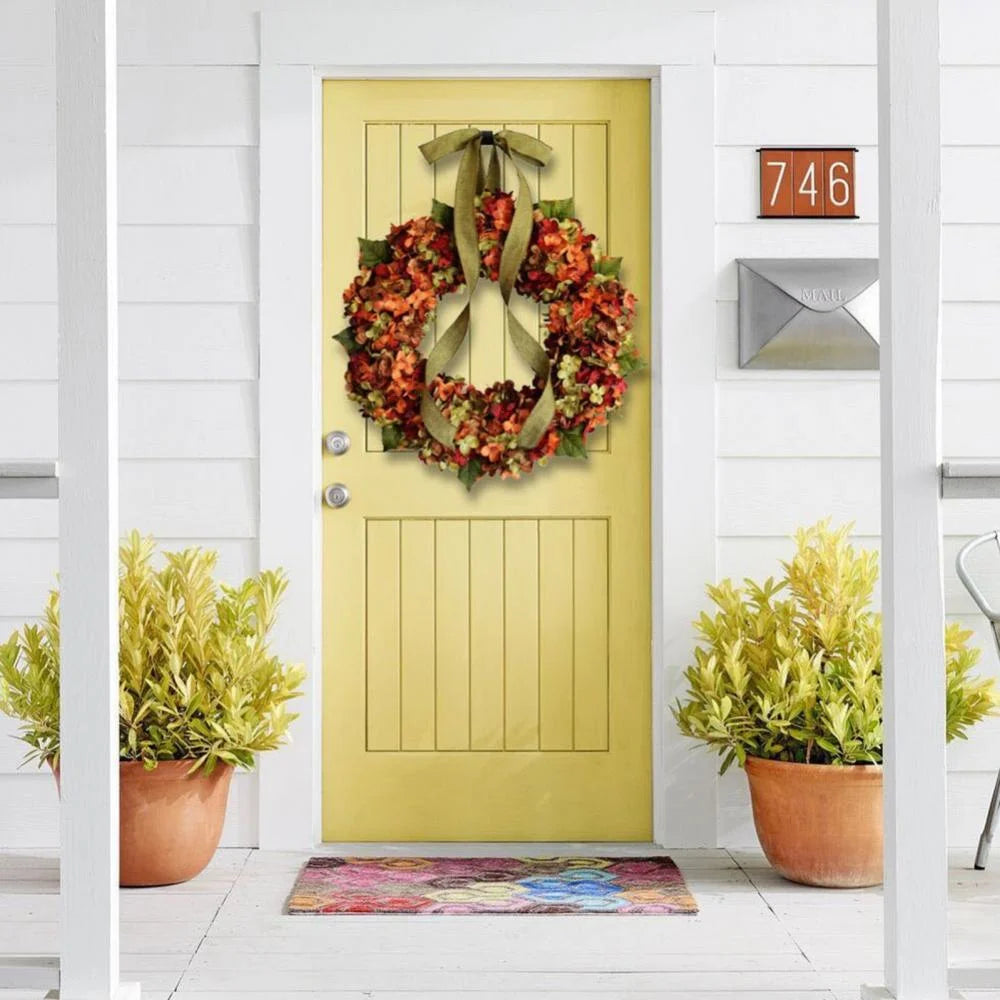 Fall Wreaths for Front Door, 11.8Inch Autumn Wreath with Bow Fall Outdoor Wreath for Harvest Thanksgiving Halloween Decorations Home Decor