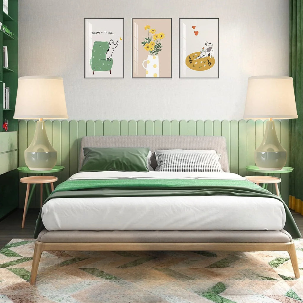 Table Lamp Set of 2, 18.6In Tall Ceramic Table Lamp Classic beside Lamps Nightstand Lamp Modern Table Lamp for Living Room, Bedroom & Office Rocker Swtich Sage Green-Led Bulbs Included