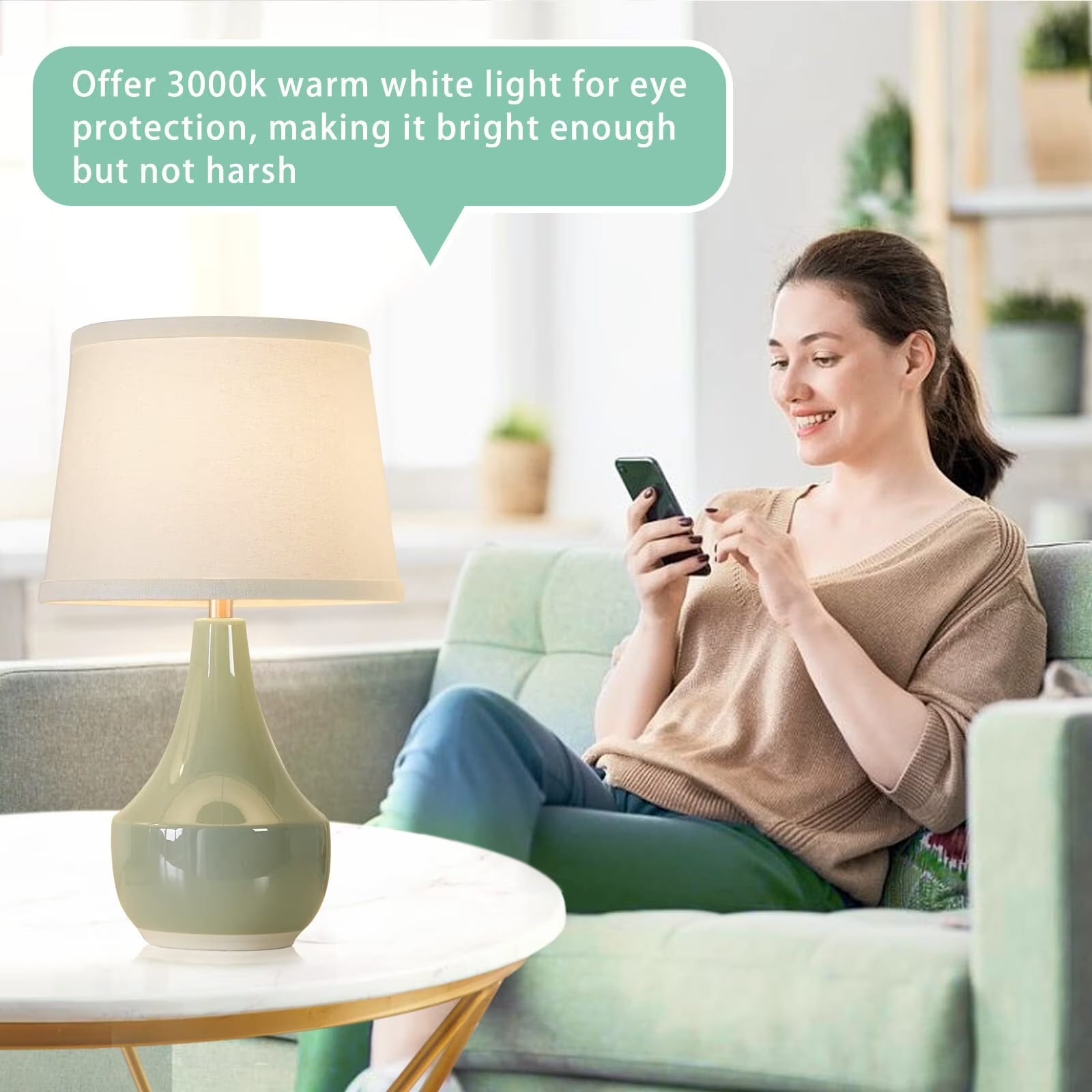 Table Lamp Set of 2, 18.6In Tall Ceramic Table Lamp Classic beside Lamps Nightstand Lamp Modern Table Lamp for Living Room, Bedroom & Office Rocker Swtich Sage Green-Led Bulbs Included