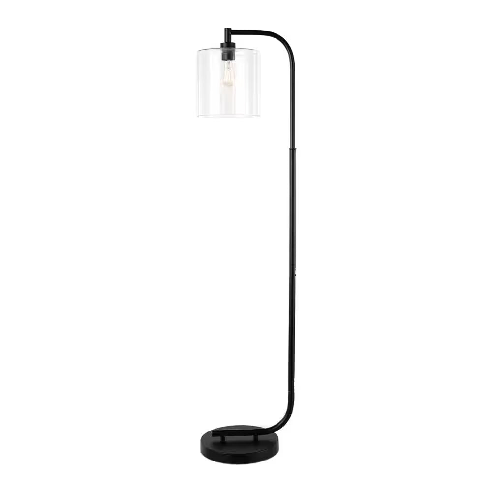 Cline 62.5 In. 1-Light Black Floor Lamp with Clear Glass Lamp Shade