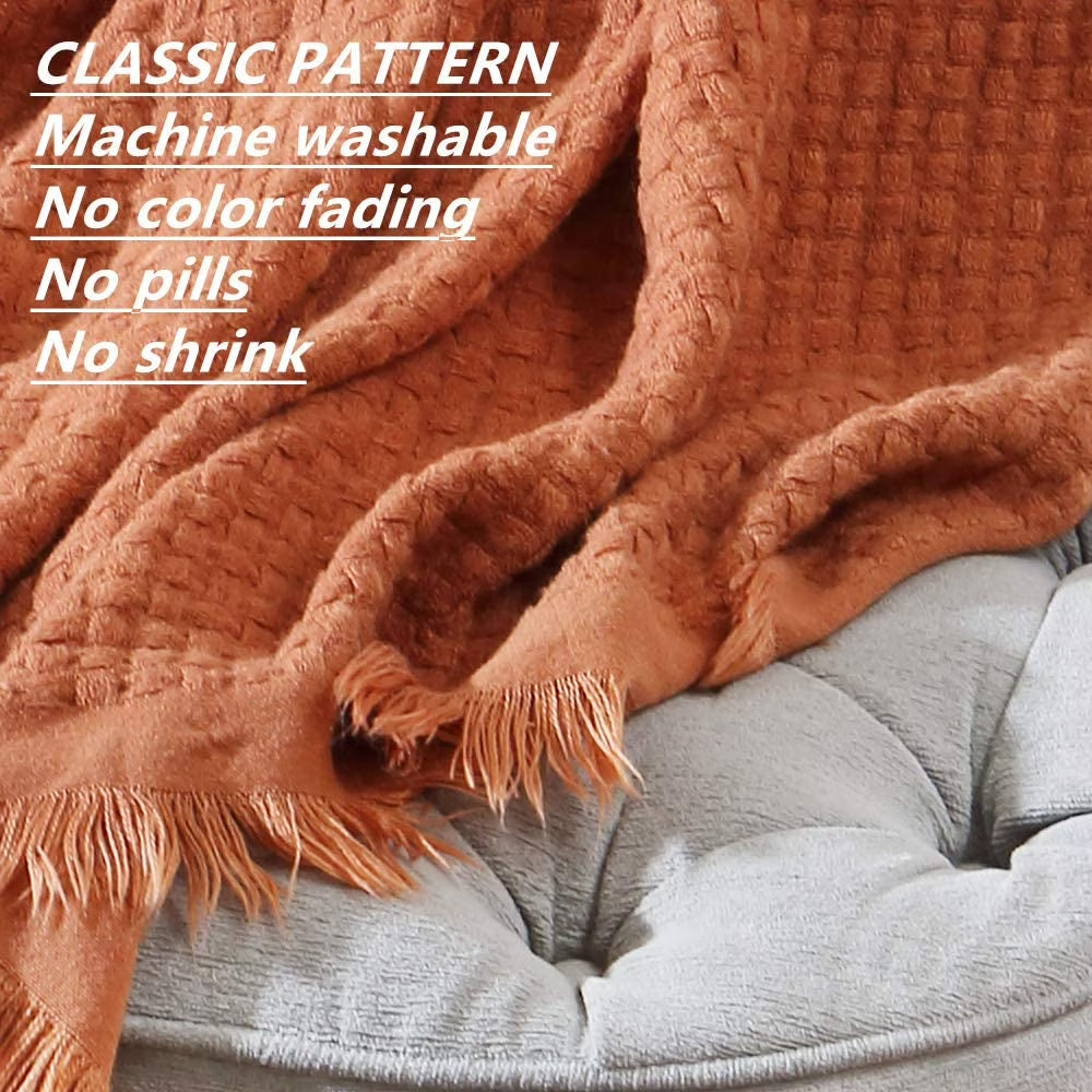 Farmhouse Rust Knit Throw Blanket for Couch Sofa Chair Bed Home Decoration, Soft Warm Cozy Light Weight for Spring Summer Fall (50''X60'' Caramel/Rust)