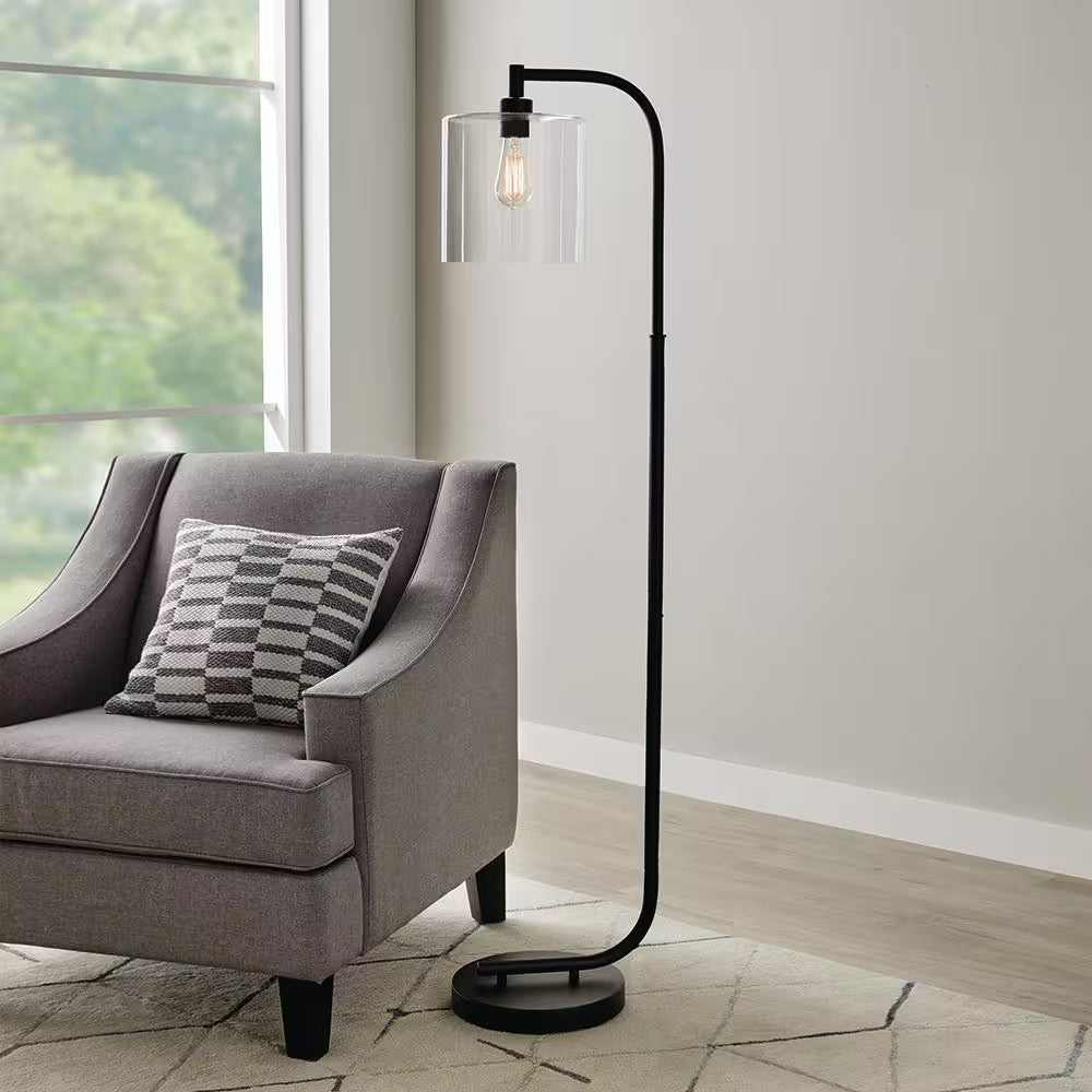 Cline 62.5 In. 1-Light Black Floor Lamp with Clear Glass Lamp Shade