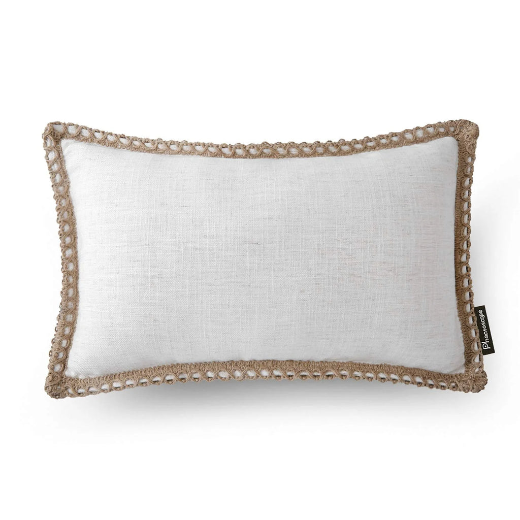 Linen Trimmed Farmhouse Series Decorative Throw Pillow, 12" X 20", off White, 1 Pack