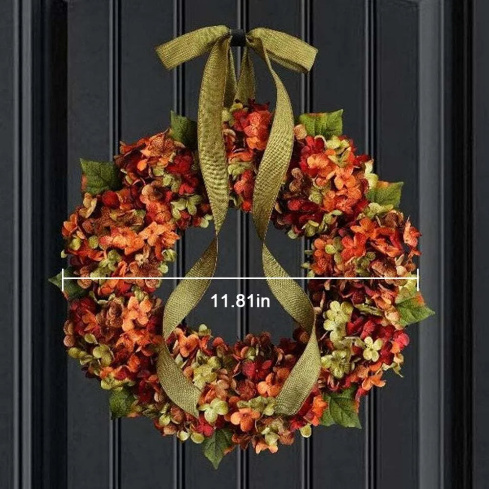 Fall Wreaths for Front Door, 11.8Inch Autumn Wreath with Bow Fall Outdoor Wreath for Harvest Thanksgiving Halloween Decorations Home Decor