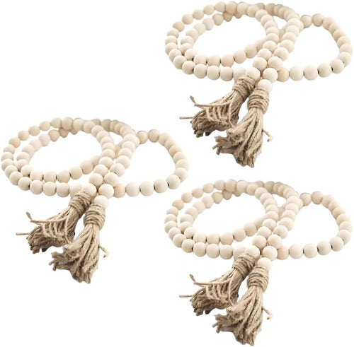 3Pcs Farmhouse Beads Wood Bead Garland with Tassels