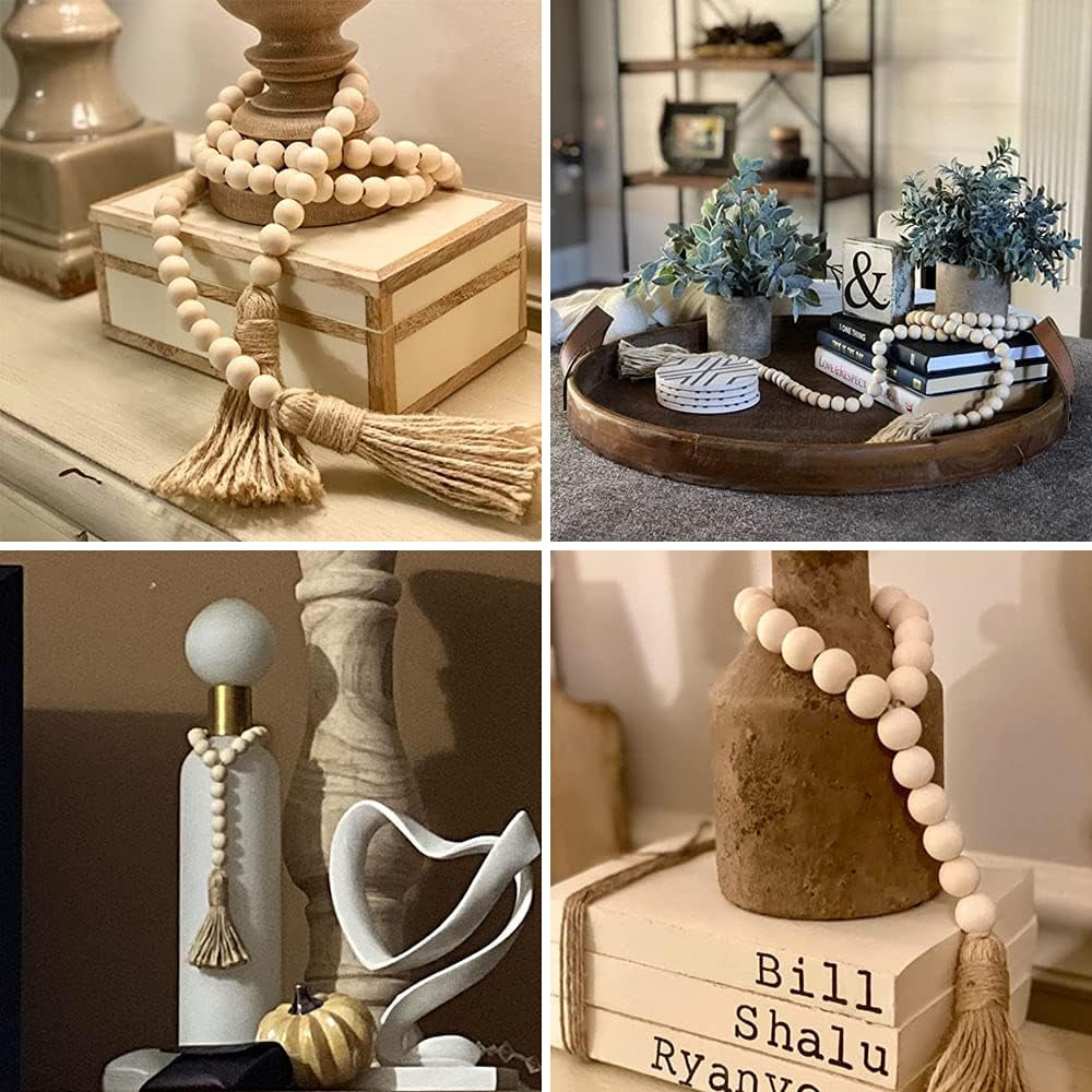 3Pcs Farmhouse Beads Wood Bead Garland with Tassels