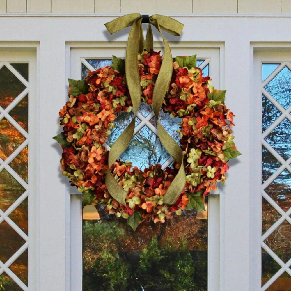 Fall Wreaths for Front Door, 11.8Inch Autumn Wreath with Bow Fall Outdoor Wreath for Harvest Thanksgiving Halloween Decorations Home Decor