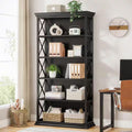70.9 In. Tall Black Engineered Wood 5-Shelf Etagere Bookcase W/ Metal Frame, 5-Tier Indsutrial Bookshelf Home Office