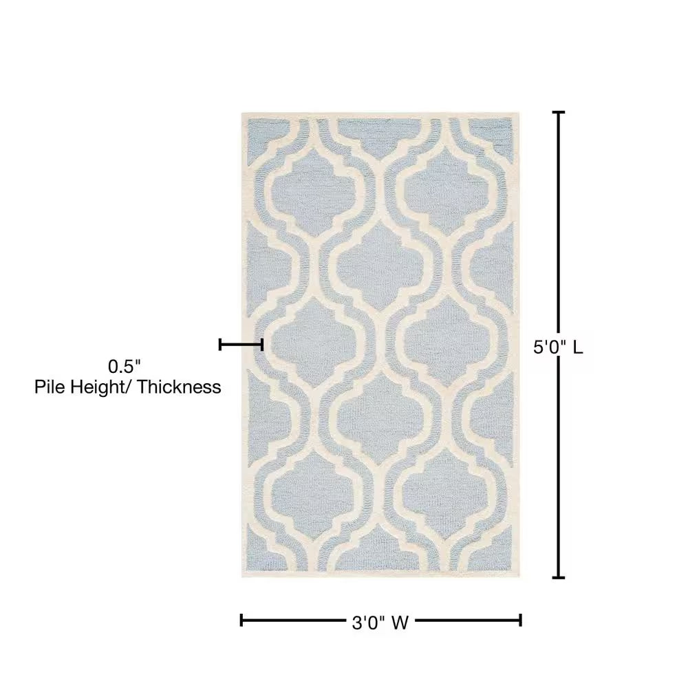 Cambridge Light Blue/Ivory Doormat 3 Ft. X 5 Ft. Geometric Trellis Area Rug