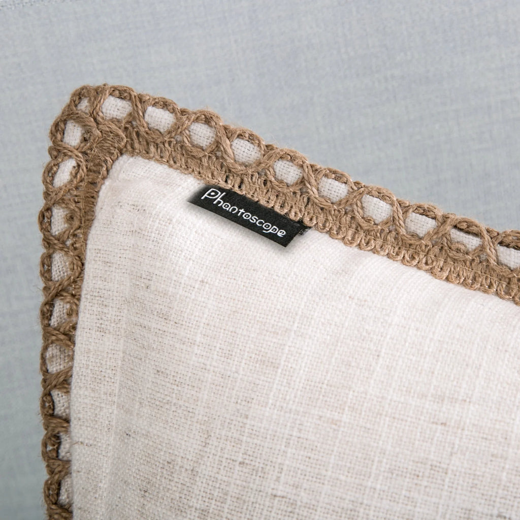 Linen Trimmed Farmhouse Series Decorative Throw Pillow, 12" X 20", off White, 1 Pack