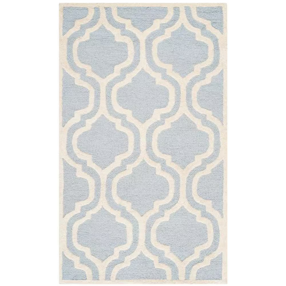Cambridge Light Blue/Ivory Doormat 3 Ft. X 5 Ft. Geometric Trellis Area Rug