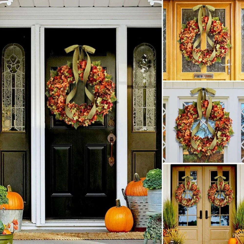 Fall Wreaths for Front Door, 11.8Inch Autumn Wreath with Bow Fall Outdoor Wreath for Harvest Thanksgiving Halloween Decorations Home Decor