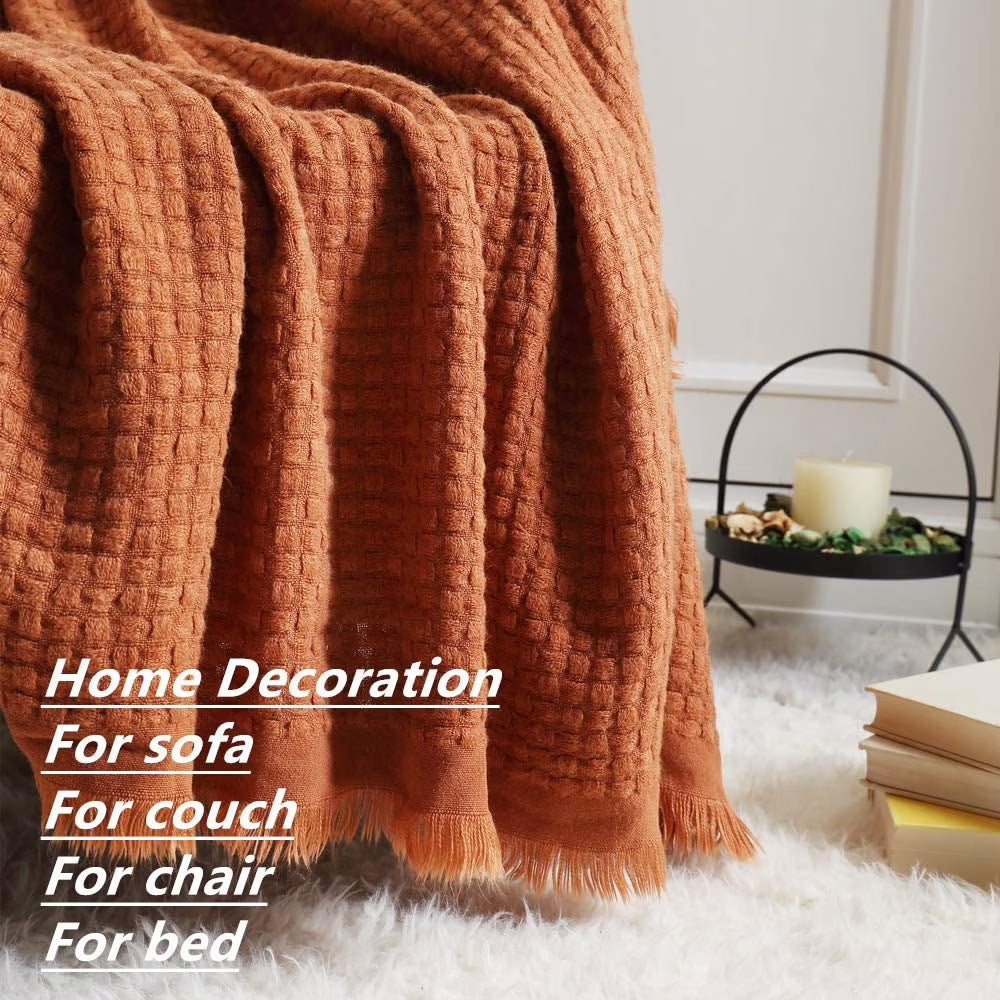 Farmhouse Rust Knit Throw Blanket for Couch Sofa Chair Bed Home Decoration, Soft Warm Cozy Light Weight for Spring Summer Fall (50''X60'' Caramel/Rust)
