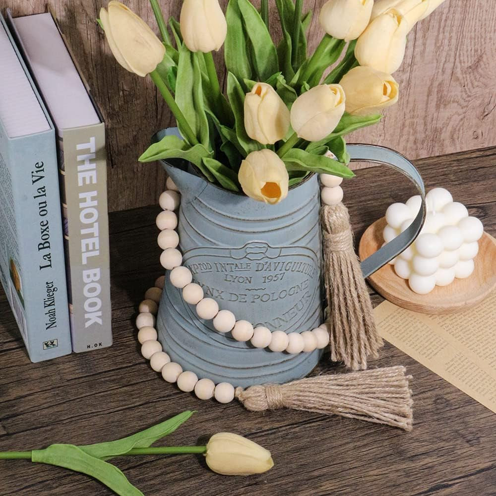 3Pcs Farmhouse Beads Wood Bead Garland with Tassels
