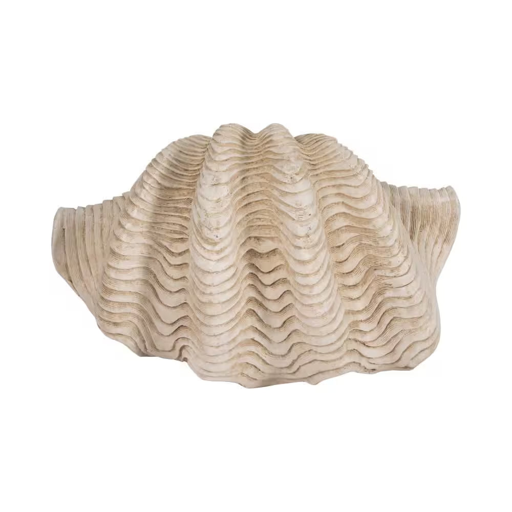 Ivory 16 In. X 11 In. Resin Coastal Pearlized Clam Shell Decorative Bowl
