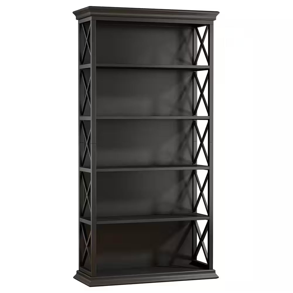 70.9 In. Tall Black Engineered Wood 5-Shelf Etagere Bookcase W/ Metal Frame, 5-Tier Indsutrial Bookshelf Home Office