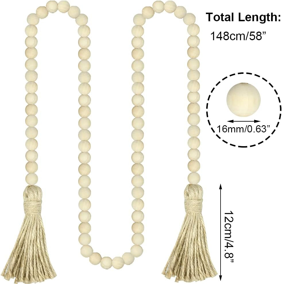 3Pcs Farmhouse Beads Wood Bead Garland with Tassels