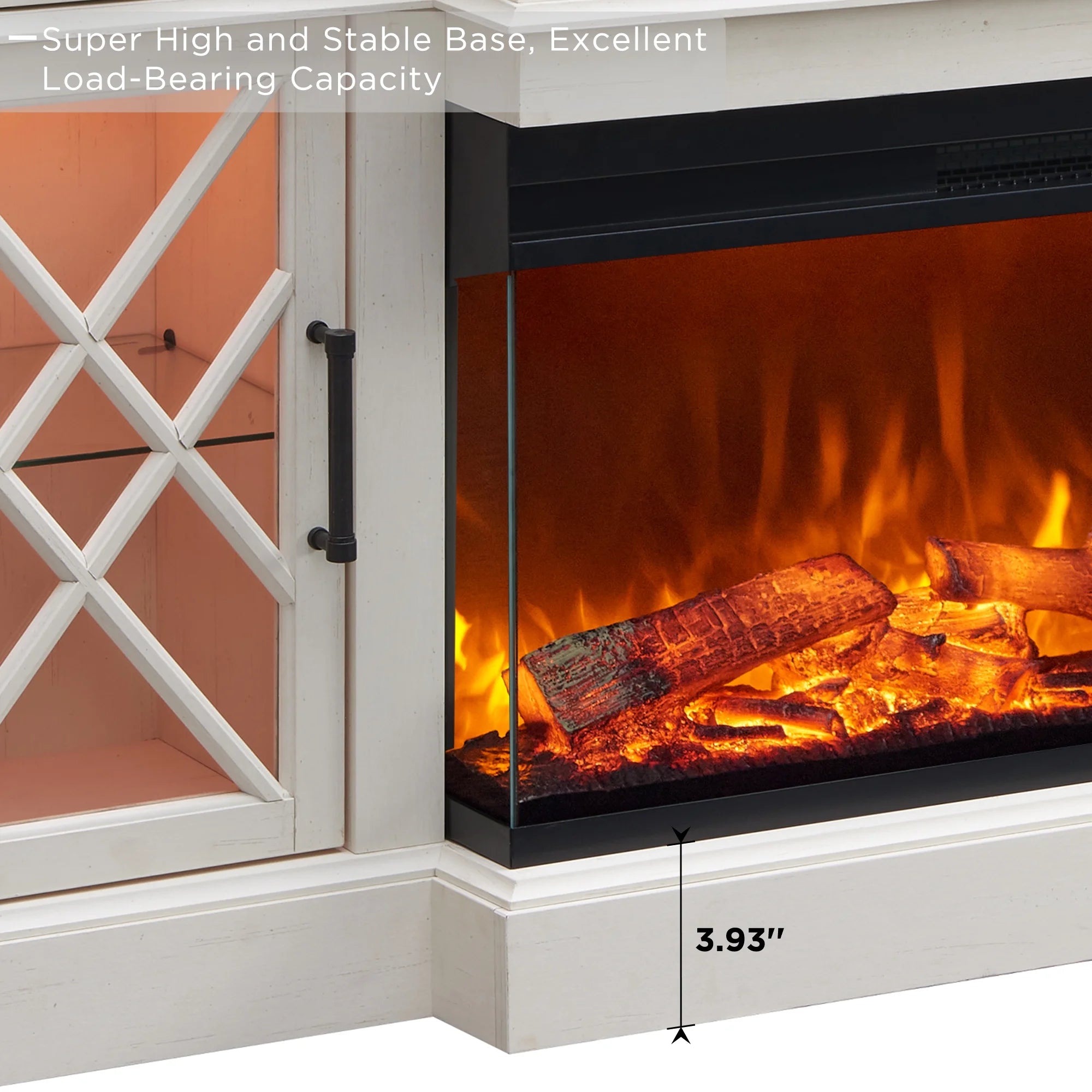 Farmhouse 3-Sided Fireplace TV Stand for 80" Tvs, 70" Entertainment Center with Electric Fireplace and Storage Drawers, Antique White