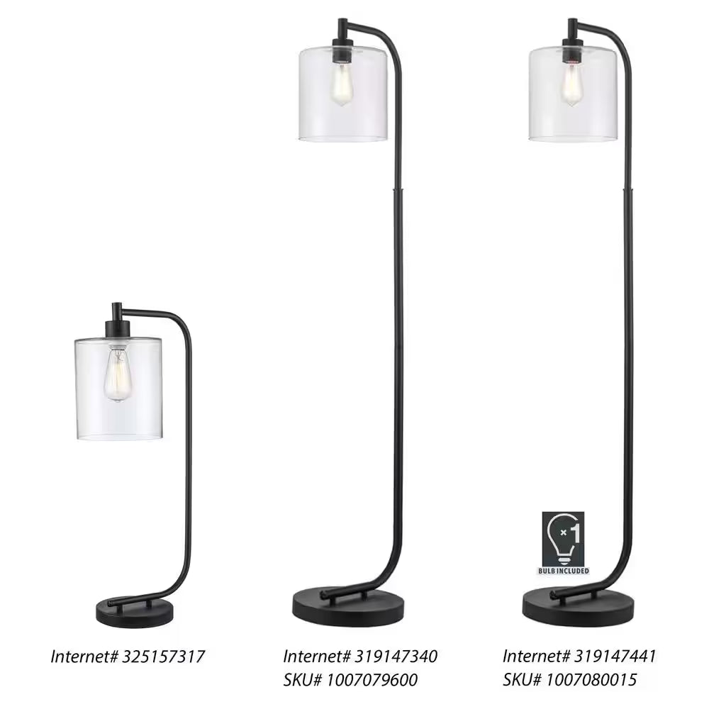 Cline 62.5 In. 1-Light Black Floor Lamp with Clear Glass Lamp Shade