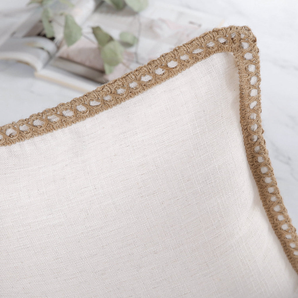 Linen Trimmed Farmhouse Series Decorative Throw Pillow, 12" X 20", off White, 1 Pack