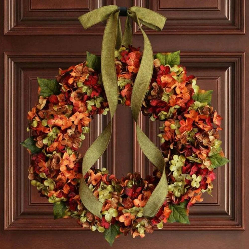 Fall Wreaths for Front Door, 11.8Inch Autumn Wreath with Bow Fall Outdoor Wreath for Harvest Thanksgiving Halloween Decorations Home Decor