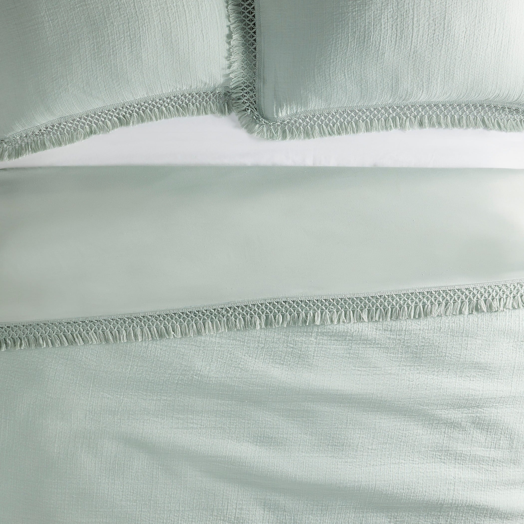 3-Piece Sage Textured Matelassé Duvet Cover Set, Full/Queen