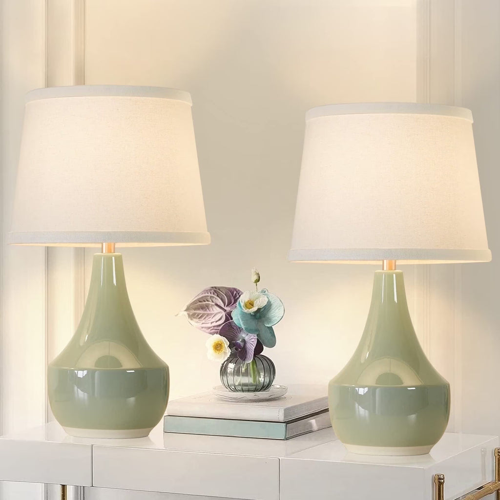 Table Lamp Set of 2, 18.6In Tall Ceramic Table Lamp Classic beside Lamps Nightstand Lamp Modern Table Lamp for Living Room, Bedroom & Office Rocker Swtich Sage Green-Led Bulbs Included