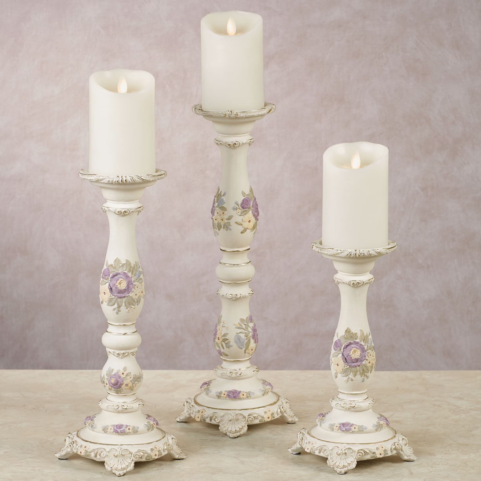 Enclaire Charming Floral Candleholders Ivory Set of 3